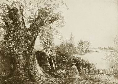 Two figures in a pastoral landscape
