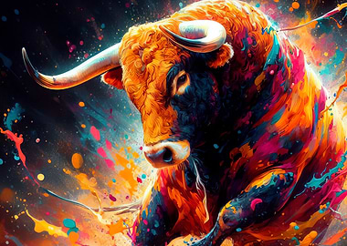 Vibrant Abstract Bull Painting