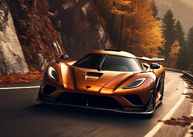 Sports Car on Autumn Road