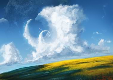 Spaceship creating a spiral in the sky