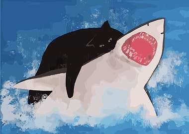 Cat riding a shark