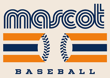 Retro Mascot Baseball Poster, Vintage Sports Logo Wall Art, Navy Orange Print