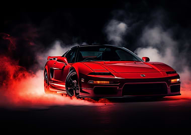 Red Sports Car in Smoke