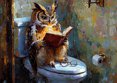 Owl Reading on Toilet