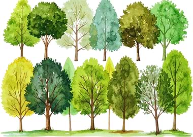 Watercolor Forest Trees Collection