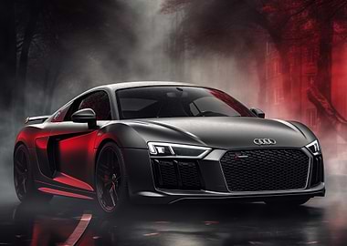 Black Audi R8 in foggy city