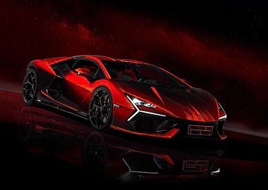 Red Lamborghini Hypercar with Fiery Background