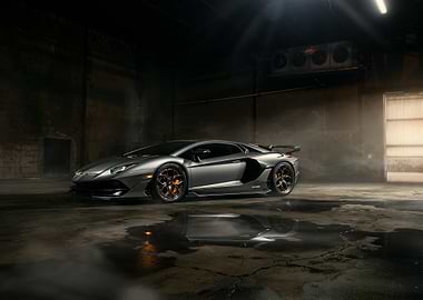 Lamborghini Aventador in a Dark Garage