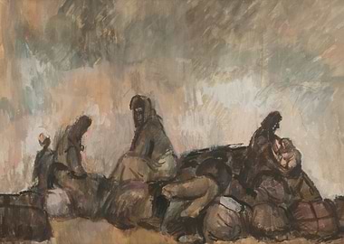 Group of figures in muted tones