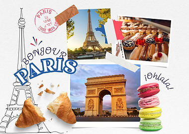 Parisian Collage with Landmarks and Pastries