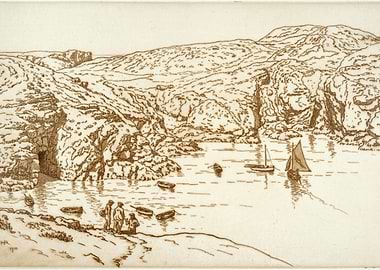 Coastal Cove with Boats and Figures