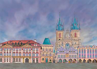 Prague Old Town Square Architectural Sketch