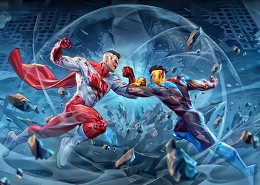 Invincible and Omni-Man Fighting