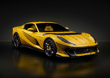 Yellow Ferrari with Comic Book Style Graphics