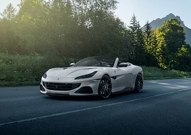 White Ferrari Convertible on a Mountain Road