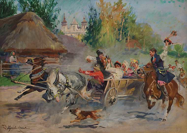 Traditional Horse-Drawn Carriage Scene