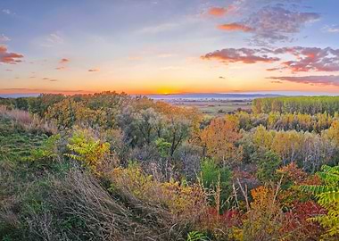 Autumn Sunrise Over Forested Valley