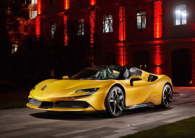 Yellow Ferrari Convertible at Night