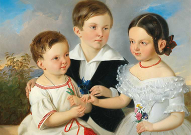 Three Children in Victorian Attire