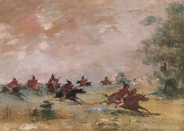 Native Americans on horseback in a landscape