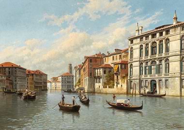 Venice Canal Scene with Gondolas and Buildings