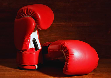 Red Boxing Gloves on Wood