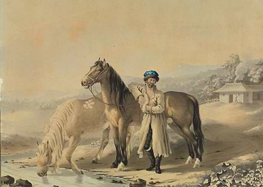 Man and Horses by a Stream