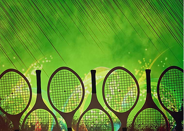 Tennis Rackets on Green Background