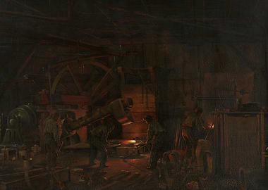 Blacksmiths working in a forge
