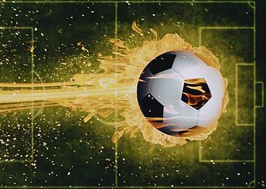 Soccer ball on fire on a field