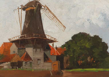 Windmill and Village Scene