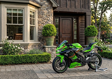Kawasaki Ninja Motorcycle in Front of House