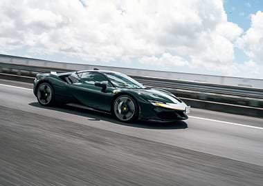 Dark Green Ferrari SF90 Stradale on Highway