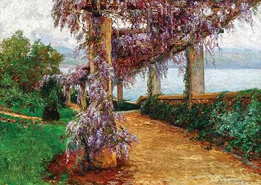Wisteria Pergola Overlooking a Lake