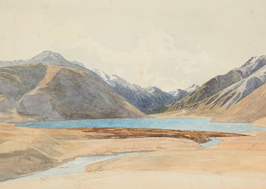 Watercolor Landscape of Mountains and Lake