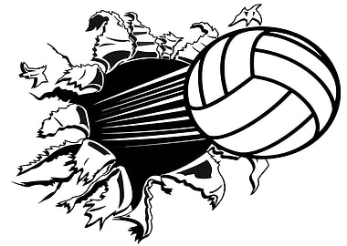 Volleyball Bursting Through Paper