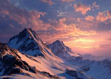 Snowy Mountains at Sunset