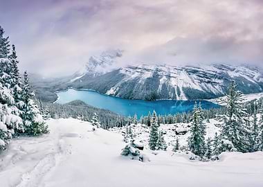 Snowy Mountain Lake Landscape