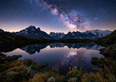 Milky Way over Mont Blanc reflected in lake