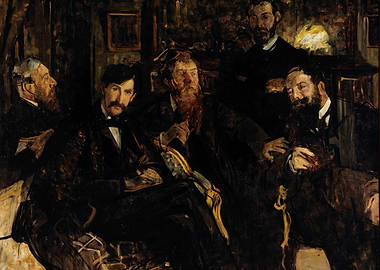 Group Portrait of Men in a Dark Room