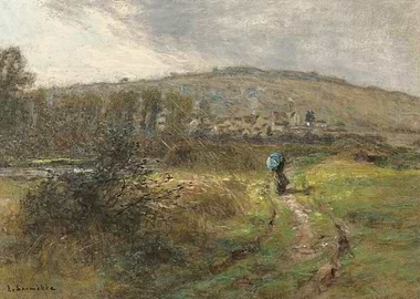 Person with Umbrella Walking on a Path