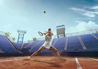Tennis player hitting a ball on clay court
