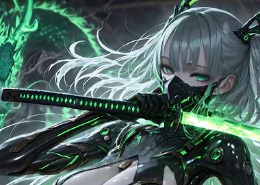 Cyberpunk Ninja with Glowing Katana