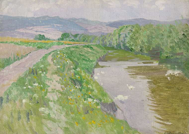 Impressionist Landscape of a Canal and Path