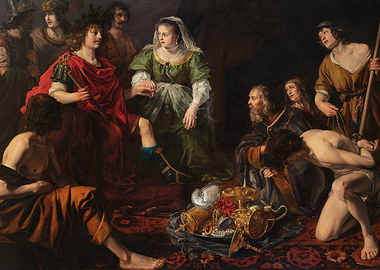 Biblical Scene with Bound Man and Royal Figures