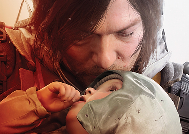 Man holding a baby death stranding 2