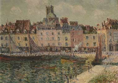 Impressionist painting of a harbor scene