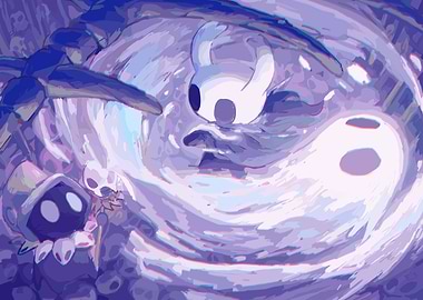 Hollow Knight Characters in Swirling Purple Haze