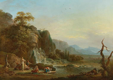 Pastoral Landscape with Figures by a River