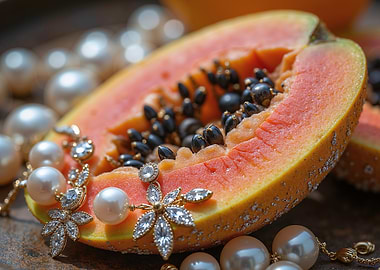Papaya Slice with Pearls and Jewels